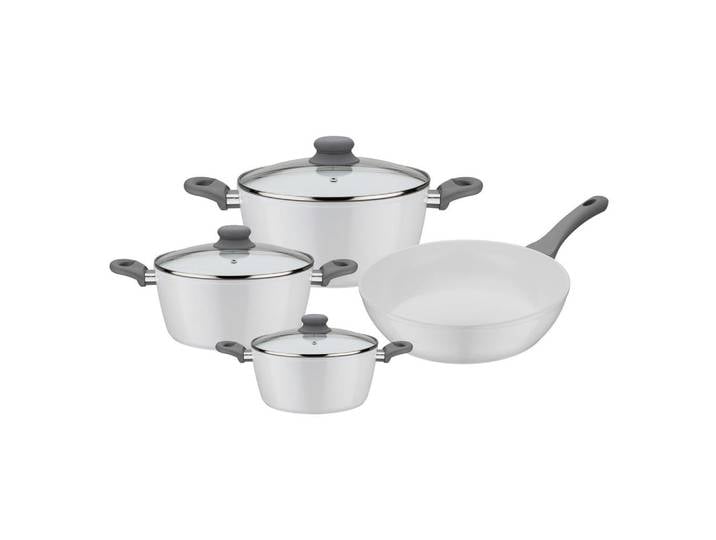 GSW Kochtopfset Fiona, Weiß, Metall, 4-teilig, ISO 9001, rostfrei, Griffe werden nicht heiß, optimale Wärmeverteilung, leichte Reinigung, schadstofffrei gemäß EU-Standards,mit Dampfablass, Kochen, Töpfe, Topfsets