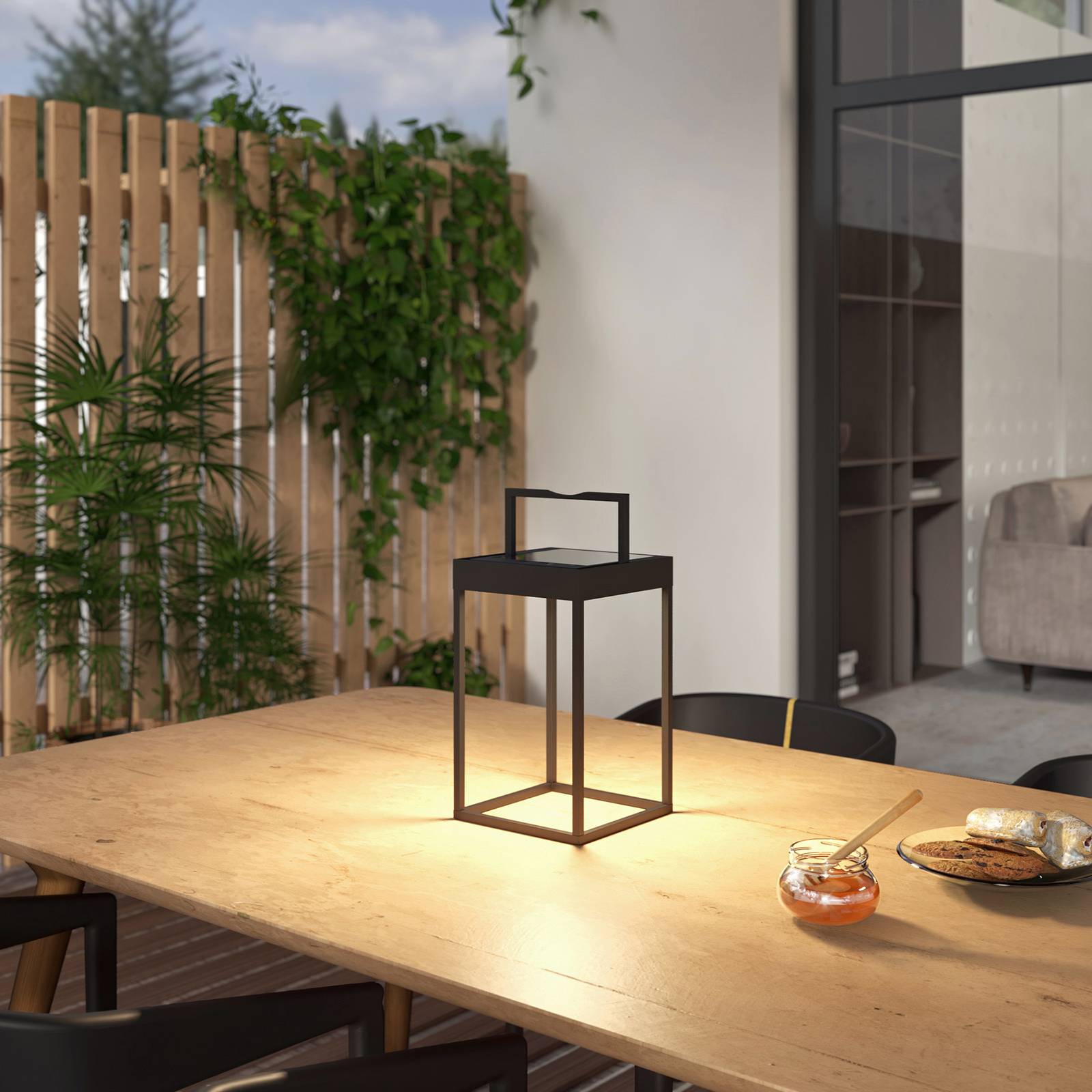 Lucande LED-Solarleuchte Lynzy, 38cm, schwarz, Metall, IP65 Lynzy Lucande, dimmbar, schwarz, Aluminium, Modern, Solarleuchten