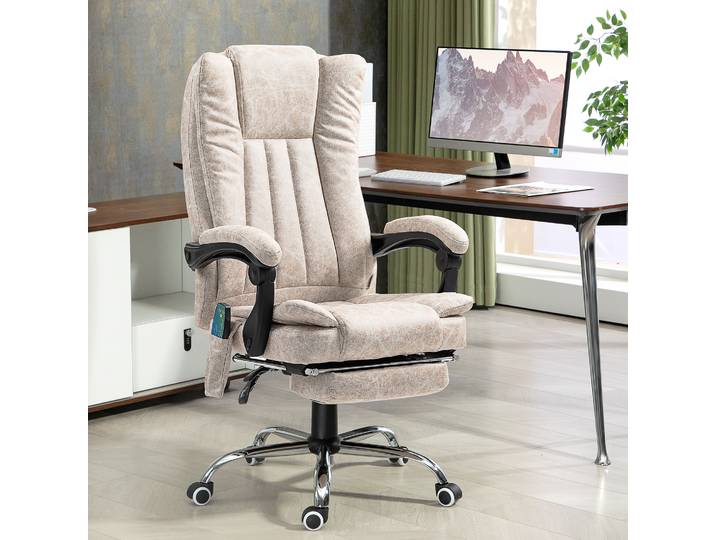 Vinsetto Fauteuil Bureau Massant Chauffant Réglable Crème