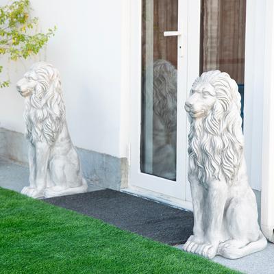 "Glitzhome 36.25""H Oversized MGO Bronze/White/Black Guardian Sitting Lion Garden Statue"