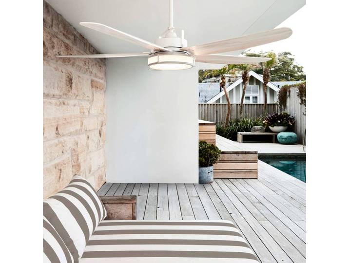 Beacon Lighting Deckenventilator mit Licht Louisville, weiß, leise dimmbar, Holz hell, für Wohn- / Esszimmer, Holz