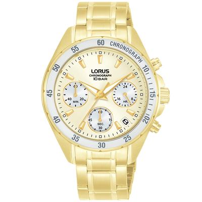 Chronograph LORUS, gold (goldfarben, gelbgoldfarben), Armbanduhren, Damen, Chronograph, Quarzuhr, Armbanduhr, Damenuhr, Edelstahlarmband, analog, Tag