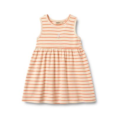 A-Linien-Kleid WHEAT "WHEAT Jersey Dress Martha", Mädchen, Gr. 128, Normalgrößen, ohne Ärmel, orange (orange stripe), 100% Baumwolle, normal, Rundhals, Kleider