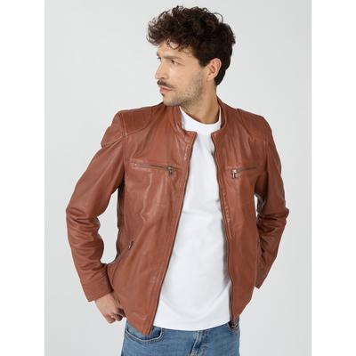 Bikerjacke JCC "31020219Ecom", Herren, Gr. L, braun (cognac), Obermaterial: 100% Lammnappaleder. Lining: 100% Polyester, Jacken