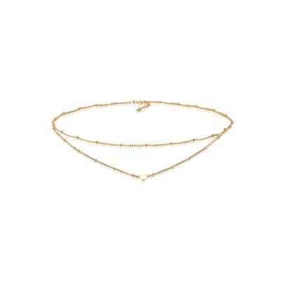 Choker ELLI "Halskette Choker Layer Kugelkette Herz 925 Silber" Gr. 36, gold, Halsketten, Damen, ohne Stein, Silber 925 (Sterlingsilber)