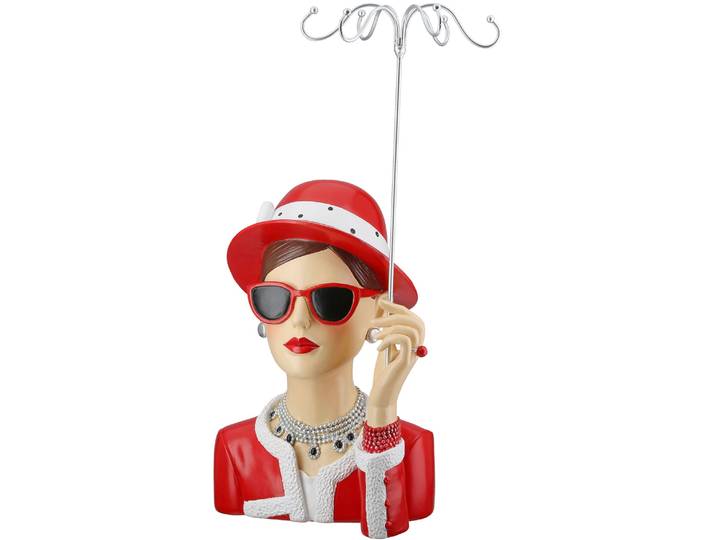 Schmuck Etagere GILDE Figur; Schmuckständer Frau Chloe rot; silberfarben H. 39,5 cm , rot (rot, silberfarben), B:22cm H:39,5cm T:16,5cm, Schmuckständer, Schmuck Etagere, Mit integriertem Schmuckhalter, Skulptur