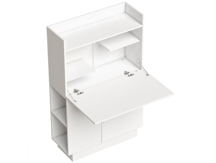 Bureau informatique pliant avec étagères de rangement bois blanc