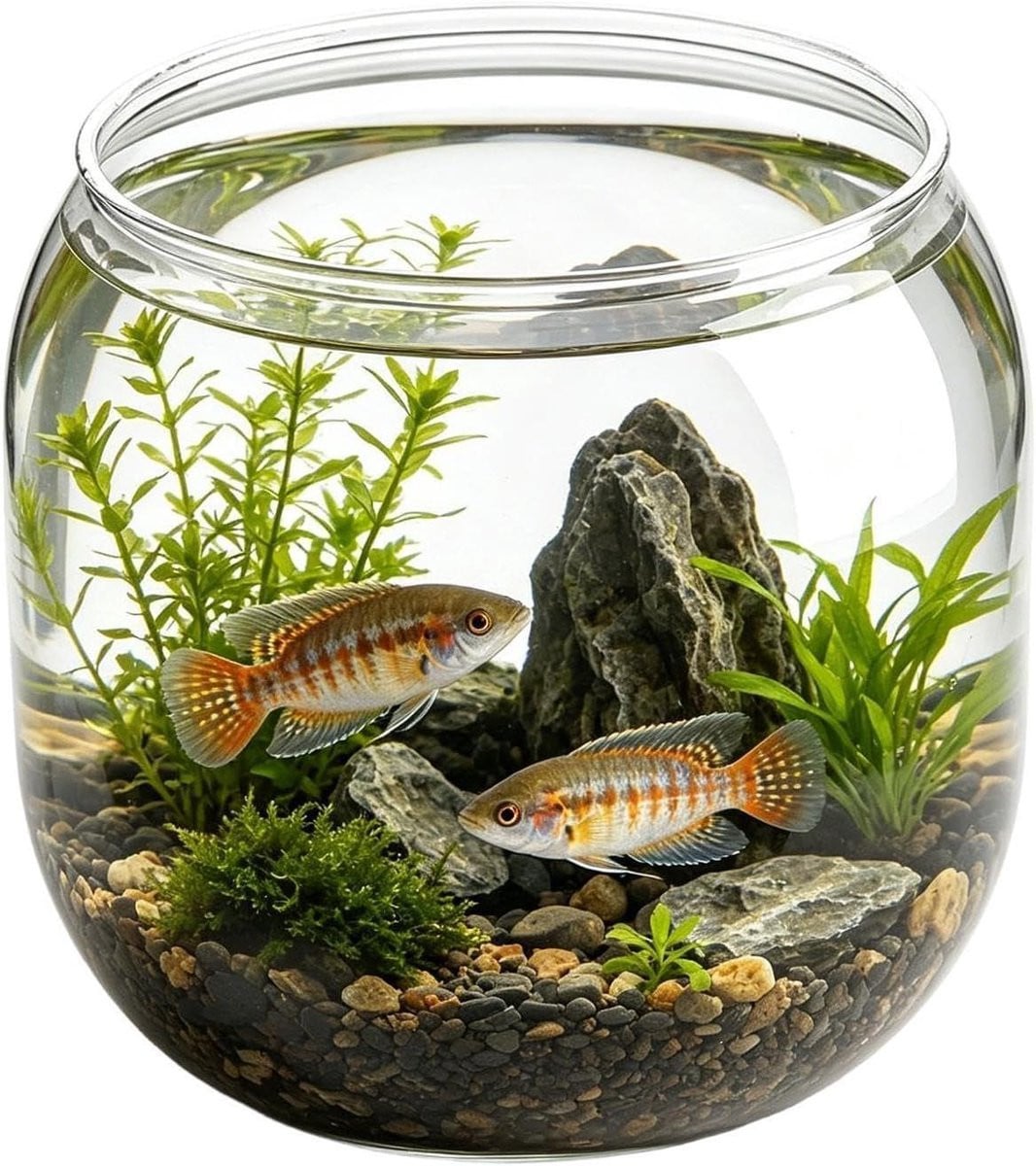 Gouden Ronde Viskom Decoratieve Tank voor Kleine Vissen - 15,5 x 14,9 cm