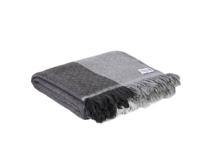 Plaid cachemire et laine léger motif diamant gris 130 x 230 cm