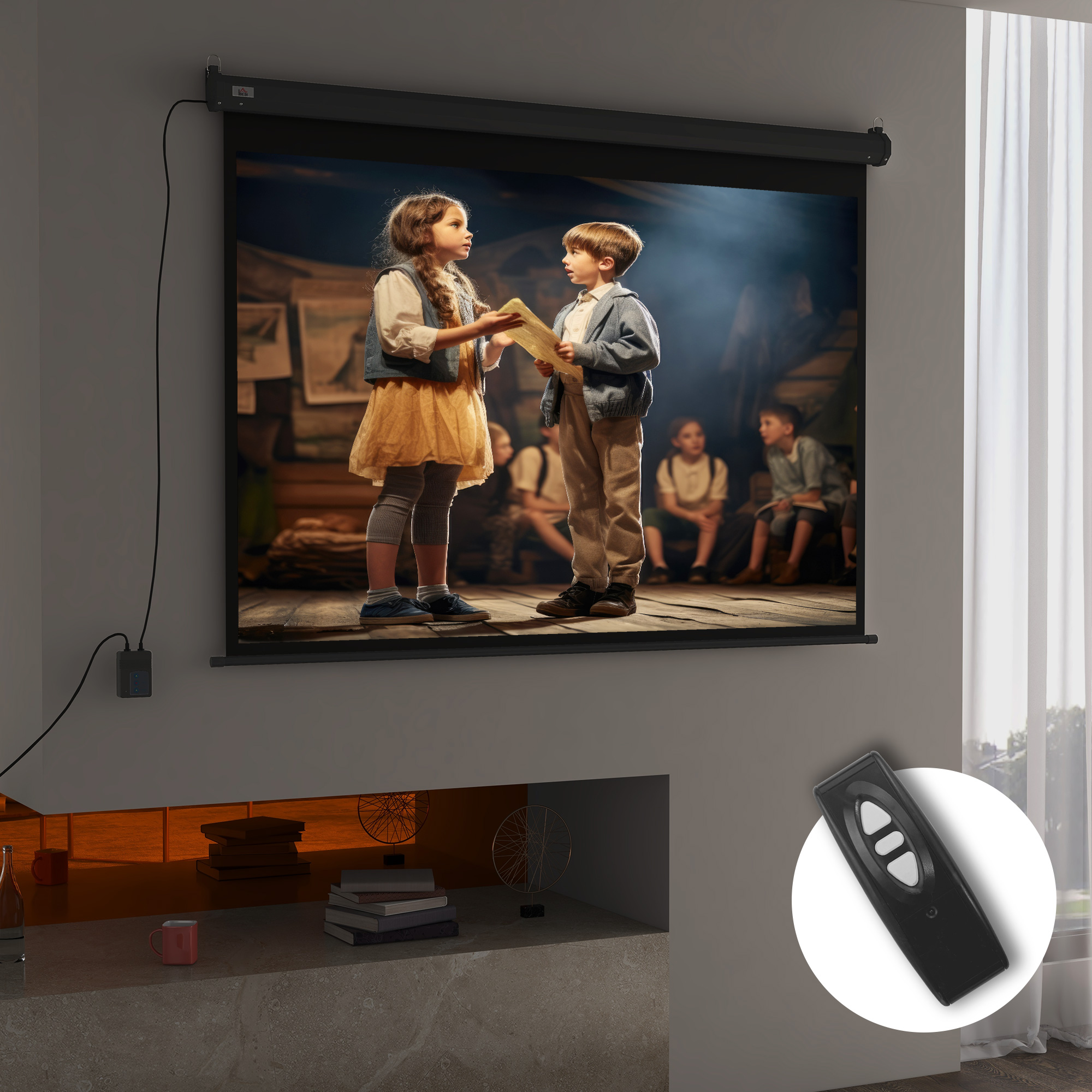 Homcom Schermo per Proiettore 89" Formato 4:3 Regolabile con Telecomando, 171x130cm, Nero