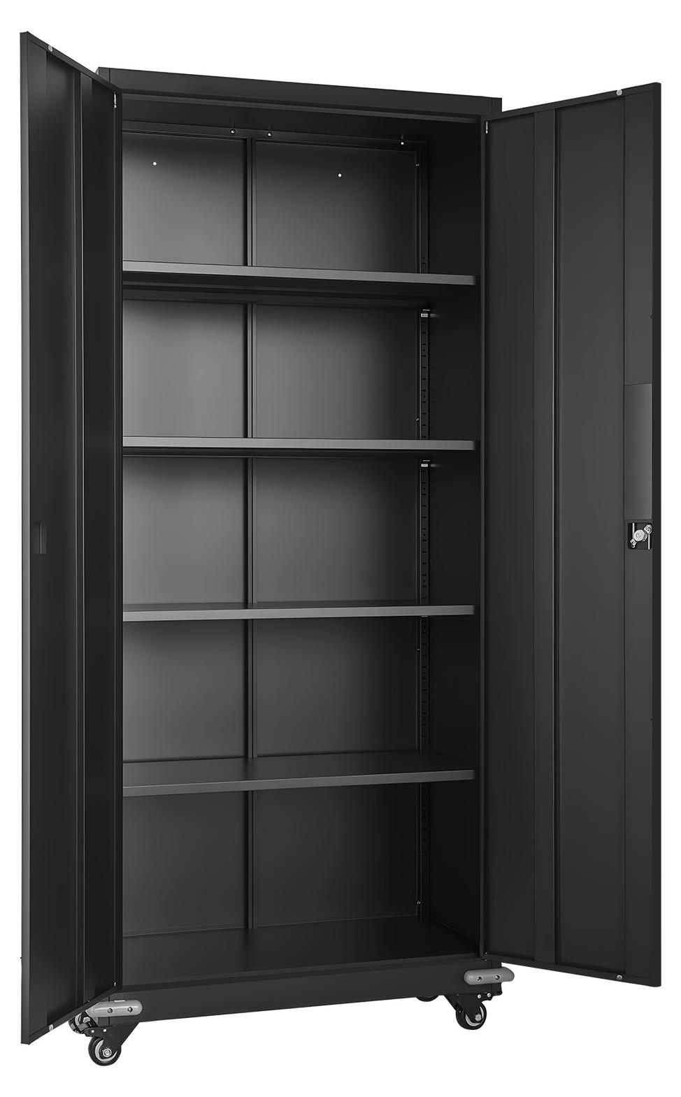 SucceBuy Metallschrank, 184,5 cm hoch, mit 4 verstellbaren Einlegeböden, 2 Magnettüren und 2 Schlüsseln, ideal zur Aufbewahrung von Werkzeugen in Speisekammer, Lager, Keller oder Büro