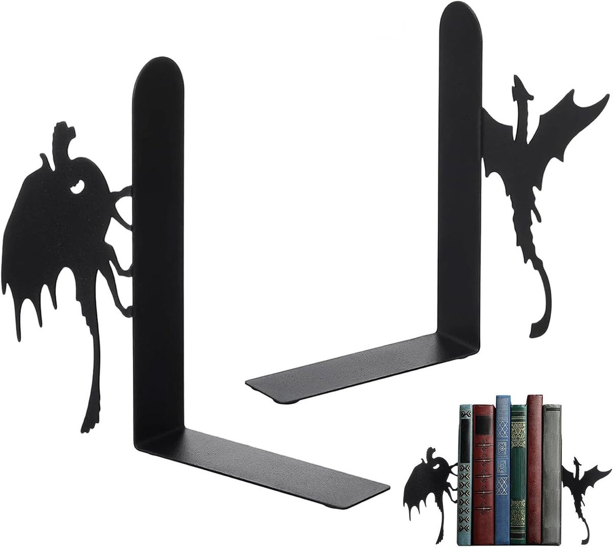 Boekensteunen Draak - Gothic Boekenstandaard - Zwart - B/D/H: 16,7 x 3 x 15 cm