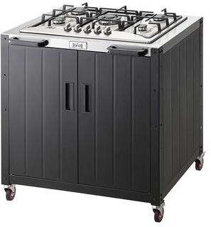Feasto Gas Grill, Black, Movable Outdoor Gas Stove Stainless Steel Top with Cabinet