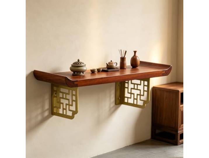 Buddha-Regal, wandmontierter Buddha-Schrank, Schreinaltar aus massivem Holz For den Heimgottesdienst, geschnitzter Opfertisch im antiken Stil, geeignet for Buddha-Statuen(50*20cm)