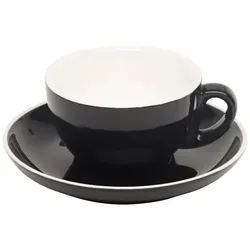 12x Cappuccino Tasse Obertasse + Untertasse Italia 280 ml schwarz, Porzellan