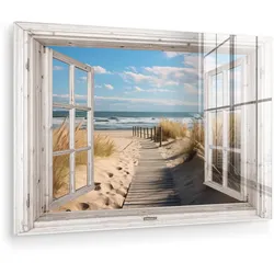 ACRYLGLASBILD Fenster - Meer - Küste - Natur - Ausblick - Strand - Wattenmeer Wanddeko 60x40 cm