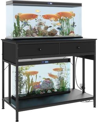 YUN 40 to 50 Gallon Aquarium Stand with Power Outlet and 2 Drawers, Metal Fish Tank Stand 660 Lbs Capacity