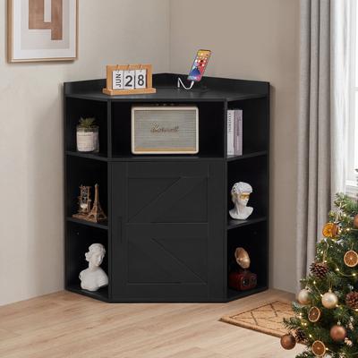 Javlergo Corner Storage Cabinet with Charging Station Space-Saving Triangular Corner Bookcase for Living Room Office Bedroom