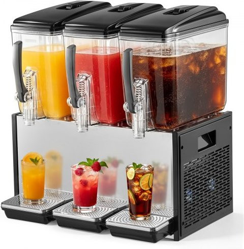 VEVOR elektrische drankdispenser met 3 tanks van 12 L, zilverkleurig roestvrij staal en plastic