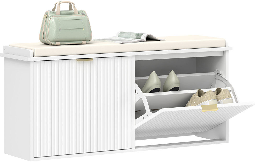 Latitude Run HOMCOM Shoe Storage Bench with Cushion and Flip-Drawer 104x26x47.5cm White 10