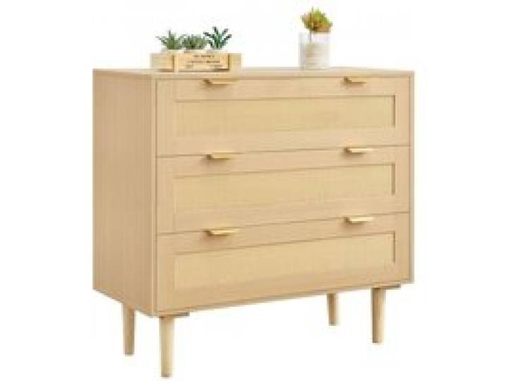 VEVOR Rattankommode Aufbewahrungsschrank mit 3 Schubladen & Metallgriffen & Holzbeinen, moderner Rattanschrank für Schlafzimmer Wohnzimmer Flur (80 x 35 x 77 cm) Kleidungsschrank Schubladenschrank