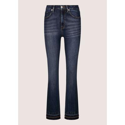 Regular-fit-Jeans MADELEINE "Jeans Ausgestellte Jeans mit Strass-Deko und Fransen", Damen, Gr. 21, N + K Gr, blau (dunkelblau), Obermaterial: 99% Baumwolle CO. 1% Elasthan EL., Jeans