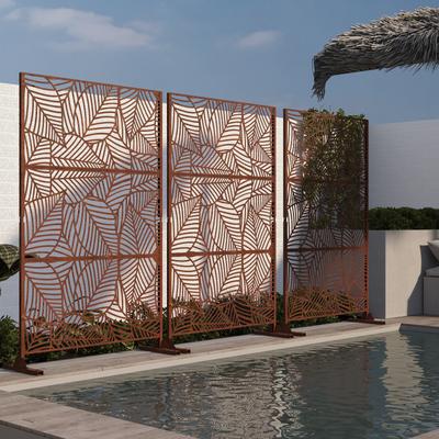Lumibee 75'' x 47'' Privacy Metal Screen Fence Panel Leaf Blade Pattern