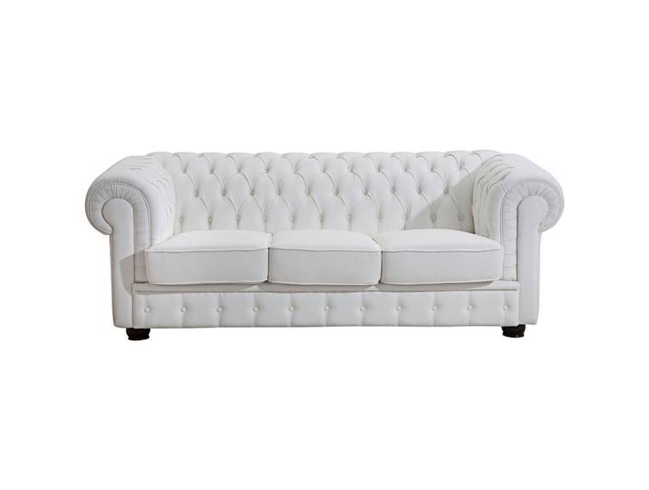 Max Winzer Chesterfield-Dreisitzer-Sofa, Weiß, Holz, Echtleder, Nappaleder, 3-Sitzer, 200x76x98 cm, Goldenes M, Made in Europe, Wohnzimmer, Sofas & Couches, Sofas, Chesterfield Sofas