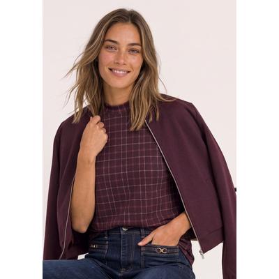 Mesh-Top STREET ONE, Damen, Gr. 40, lila (rustic rouge), Mesh, Obermaterial: 95% Polyester, 5% Elasthan. Futter: 100% Viskose, bedruckt, normal hüftbedeckend, Rundhals, Tops, Turtle Neck Sommer-Top aus Mesh mit Print