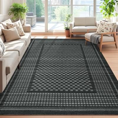 Garvee Small Plaid Bordered Geometric Area Rug