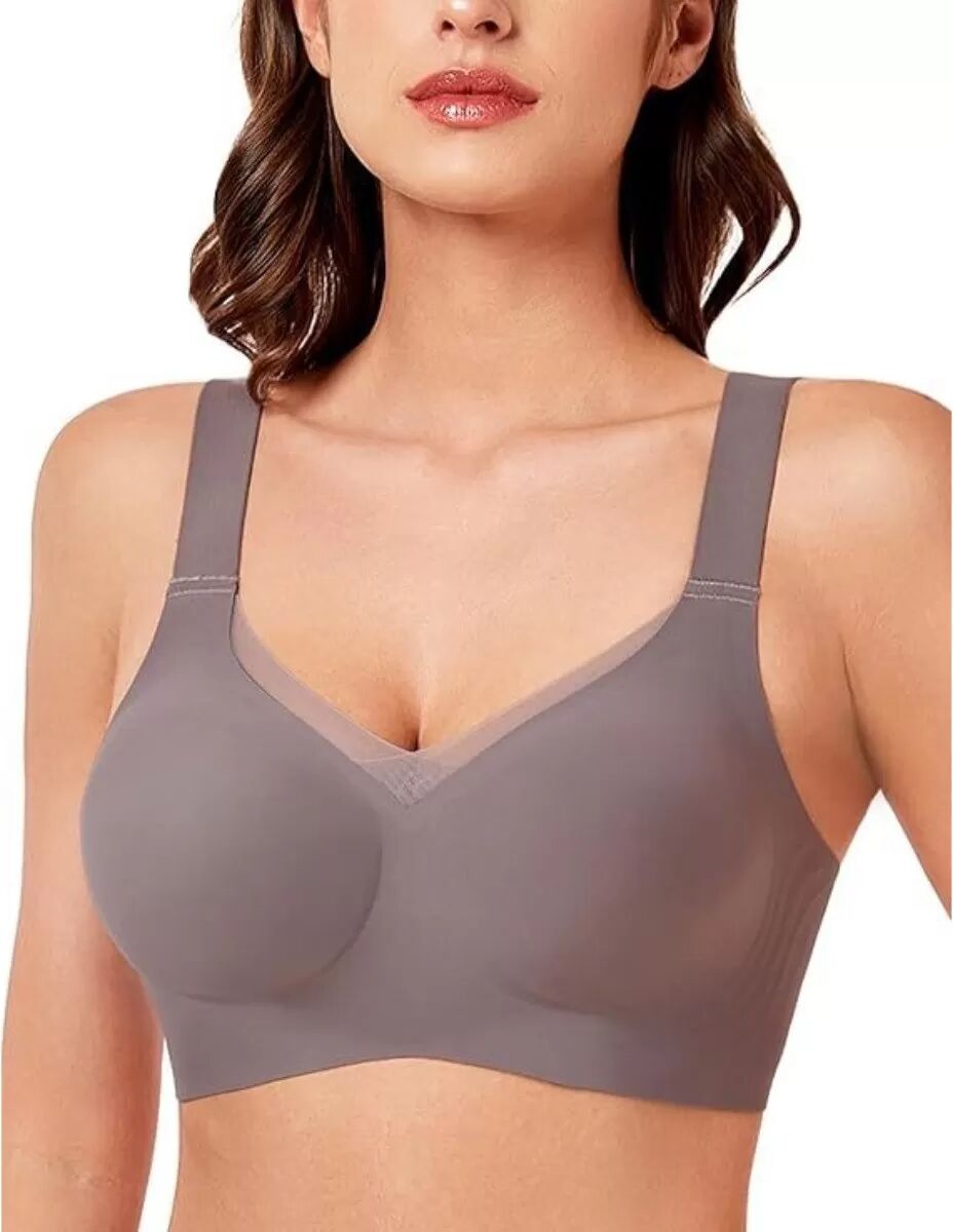 INF Kabelloser gepolsterter BH mit 3D-Stütze und Seitenflügeln, Größe L Grau