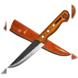 Pirge Elite Handgeschmiedet Schlachtermesser mit Lederscheide 14.5 cm Metzgermesser - Exzellenter Schärfe Fleischermesser - Naturholz Griffdesign