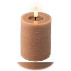 Lumineo LED Kerze mit Timerfunktion 7x11cm Wachs - flackernde Flamme Echtwachskerze Kerzen batteriebetrieben Wachskerze Stumpenkerze Rustik Braun Warmweiß