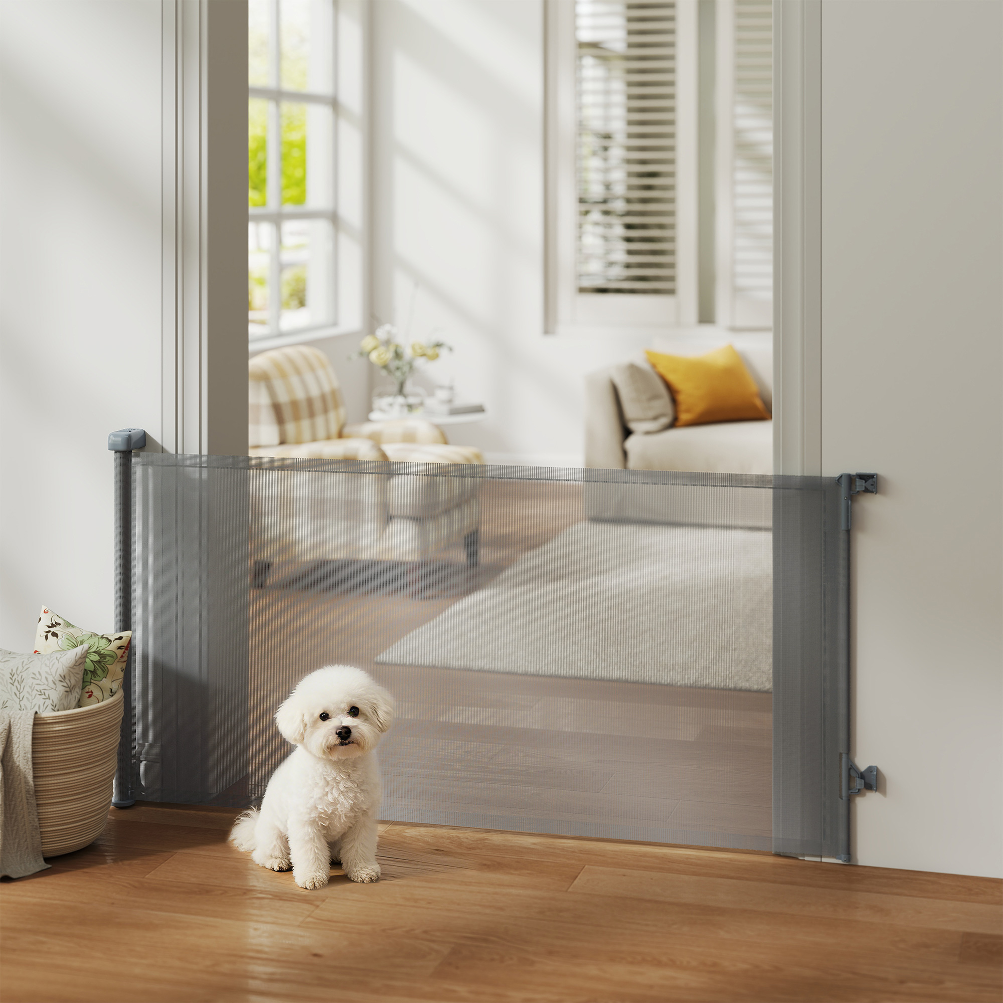 Pawhut Barriera di Sicurezza per Cani Retrattile Estendibile fino a 180 cm di Larghezza, per Scale e Porte, Grigio   Aosom Italy