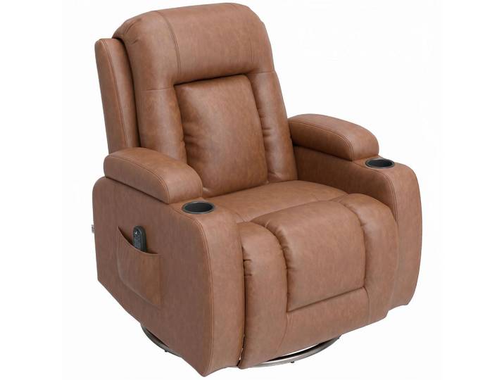 Homcom Massagesessel Kunstleder Hellbraun, Metall, Füllung: Taschenfederkern, einzeln stellbar, 85x104x94 cm, Wohnzimmer, Sessel, Massagesessel