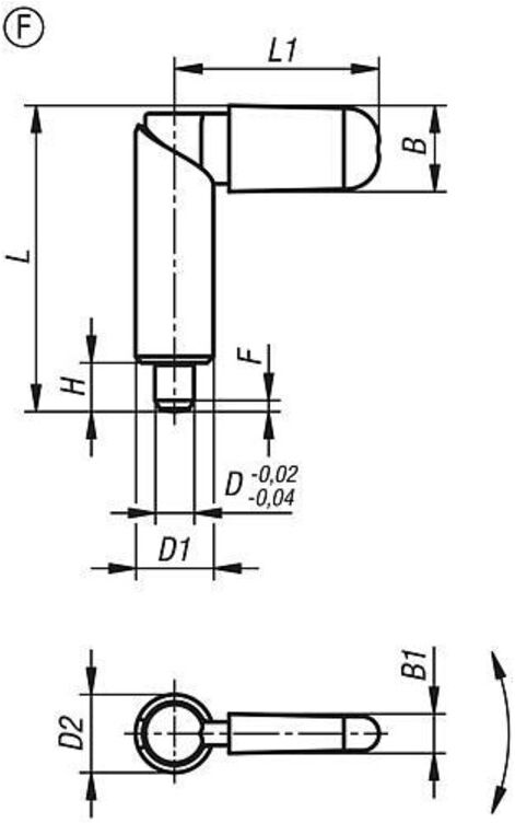 KIPP Sperrriegel glatte Ausführung D 8 D1 16 Form F mit Hülse (K1671.1090816)