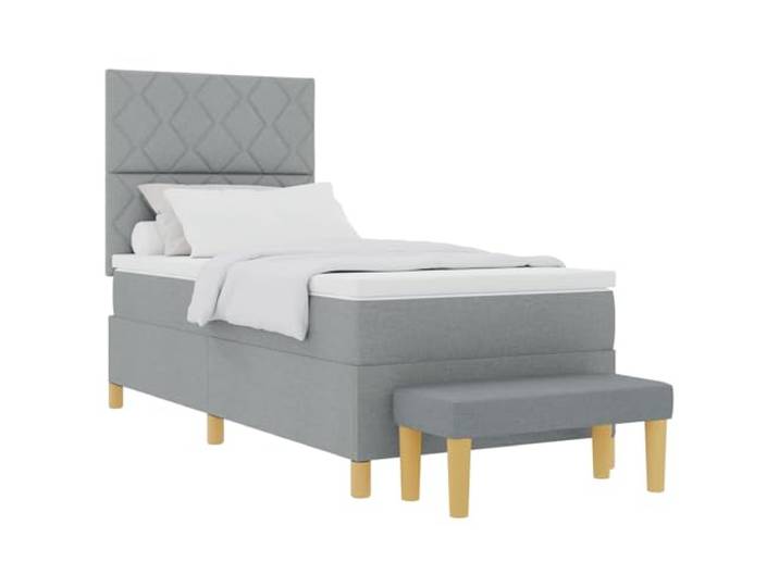 KTHLBRH Boxspringbett mit Kopfteil hellgrau 200 x 80 cm Stoff Technisches Holz, Polyester, mittelfeste Schaumstoffmatratze, inklusive Sitzbank, feuchtes Tuch