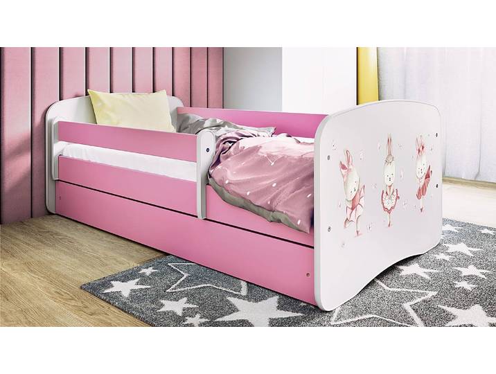 Einzelbett - Häschen 70 x 140cm mit Lattenrost Pink/Rosa