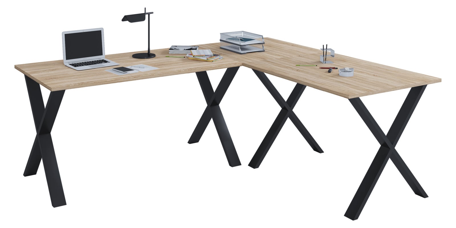VCM Lona X Houten Hoekbureau met Werkende Tafelplaat - L-vorm