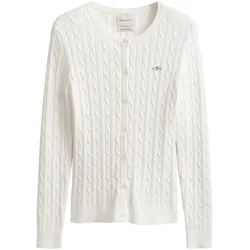GANT Damen Strickjacke - STRETCH COTTON CABLE CARDIGAN, Zopfstrick, Logo Weiß / M