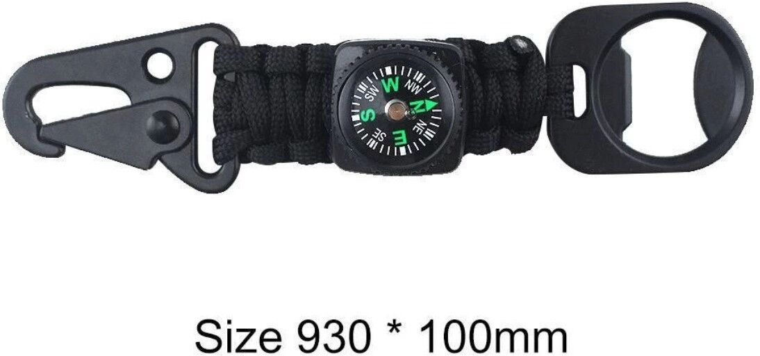 INF Outdoor 2-in-1 Flaschenöffner-Schlüsselanhänger – Aluminiumlegierung mit Paracord und Adlerschnabelkarabiner für Camping Schwarz