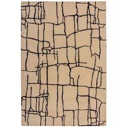 KADIMA DESIGN Wohnzimmerteppich abstrakt Creme-Schwarz, 12mm Florhöhe, Polyester Woll-Look, für Fußbodenheizung | 200x300cm