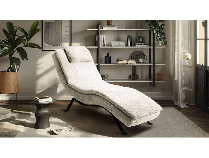 Relaxliege Kanan Weiß Bouclé Stoff Abby Schwarz 65 x 65 x 171cm