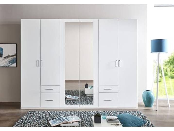 möbelando Drehtürenschrank >Freiburg< in Weiss - 270x208x58cm (BxHxT)