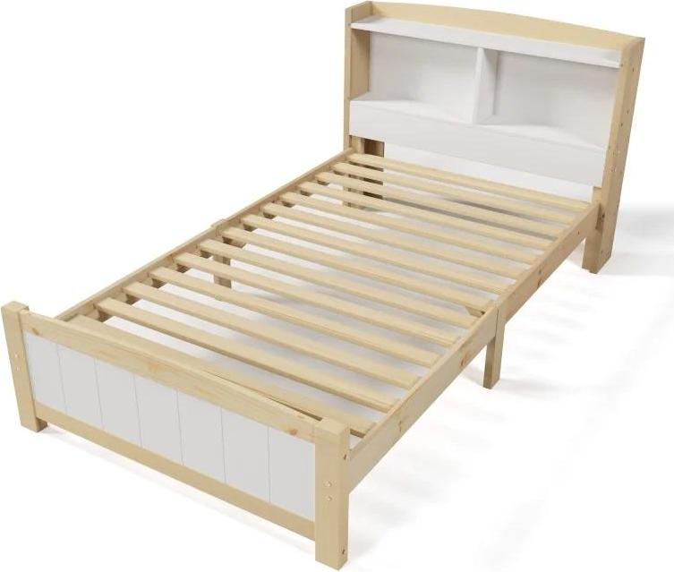 Einzelbett, Bettgestell aus massivem Kiefernholz mit Kopfteil, Kinderbett, 90x200 cm, Gelb, ohne Matratze und Schubladen