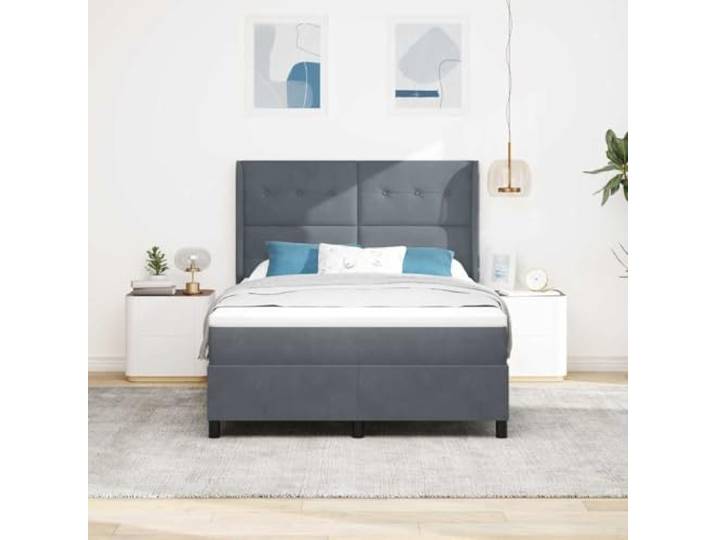 KTHLBRH Boxspringbett mit Kopfteil Dunkelgrau 140x190 cm Samt Verstellbares Kopfteil, Taschenfederkernmatratze, Gestell aus Holz, langlebig
