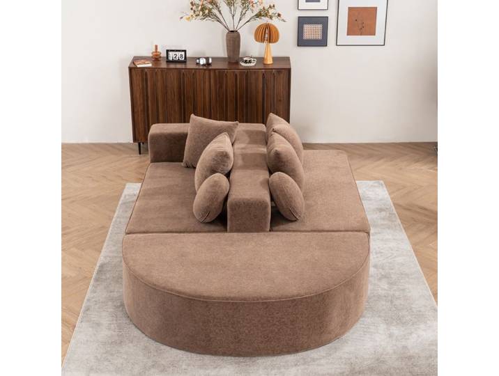 Canapé modulable - ZEVKOR - Canapé modulable convertible en lit - 5 places - Tissu chenille marron - Mousse haute densité