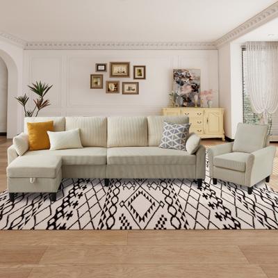 Jarenie "101""Corduroy 3 Piece Living Room Set Including 4 Seater Sofa ,Storage Ottoman and Chair"