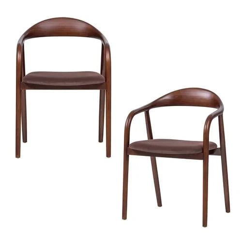 WOOOD Bran Eetkamerstoel met Beukenhout Frame en Velvet Stoffering - Bruin - Set van 2
