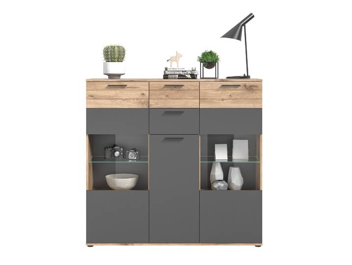 Highboard Mason , Nox Oak / Basalt Grau ohne Beleuchtung
